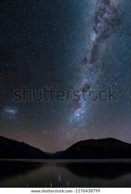 Amazing Starry Night Lake Rotoiti Reflection Stock Photo 1176438799