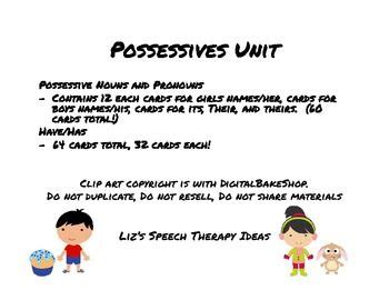 Possessives Speech Therapy Unit Possessives Speech Therapy