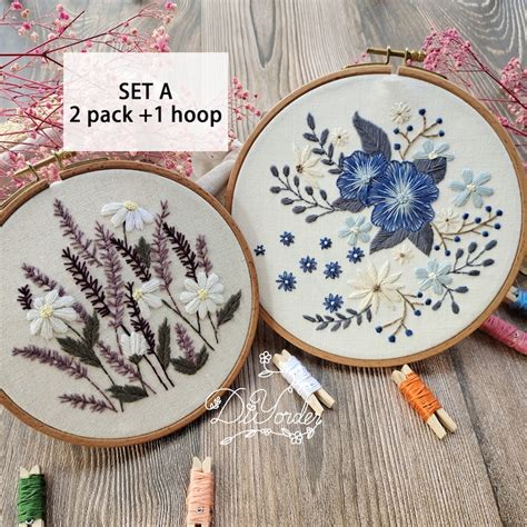 Embroidery Diy Beginner Embroidery Kit Modern Floral Flower Etsy