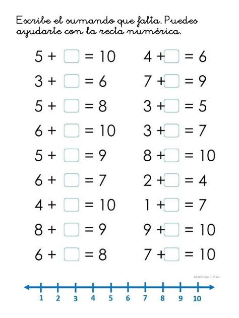 Ejercicio De Averiguar El Sumando Que Falta Suma Para Ni Os Sumas