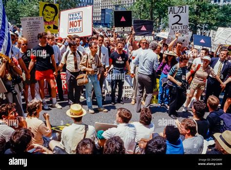 New York City, NY, USA, Large Crowd People, AIDS Activist Protest ...