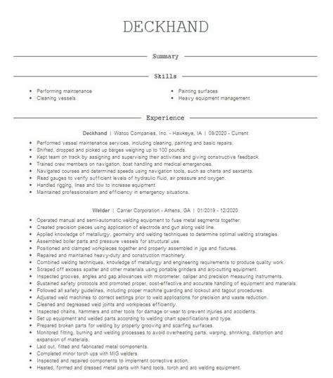 Deckhand Resume Example