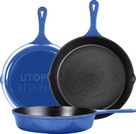 Utopia Kitchen Saute Fry Pan Pre Seasoned Cast Iron Skillets Set 3 Piece Frying