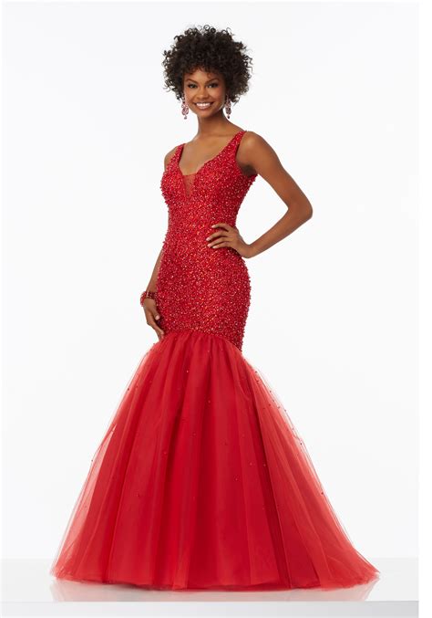 Beaded Tulle Mermaid Prom Dress Morilee