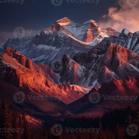 Evening Colored View Of Mount Everest From Gokyo Ri Khumbu Valley