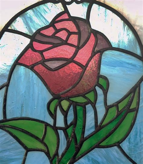 Stained Glass Window Panelrose Under A Glass Dome Panel Etsy