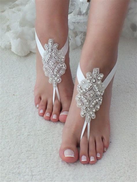 Bridal Anklet Ivory White Lace Sandals Beach Wedding Barefoot Sandals