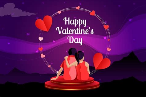 Premium Vector Happy Valentines Day Greeting With Couple Sitting On