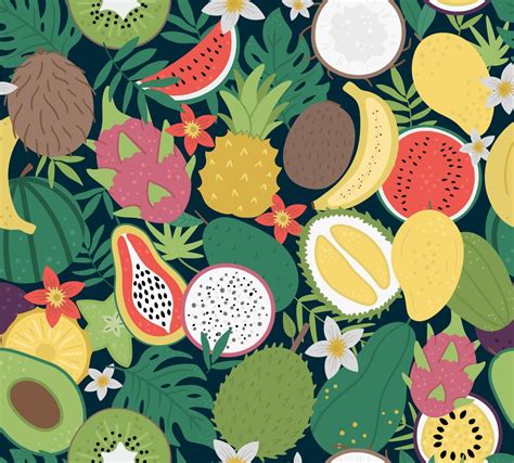 Patr N Vectorial Sin Costuras Con Frutas Tropicales Y Bayas Con Rodajas