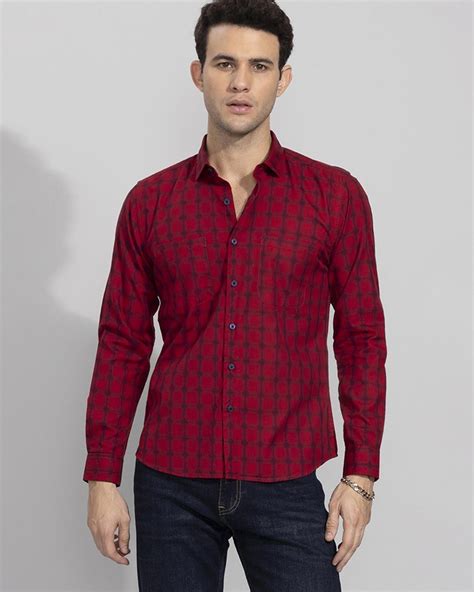 Buy Mens Red Checked Slim Fit Shirt Online At Bewakoof