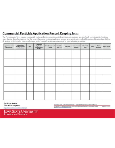 Commercial Pesticide Application Record Keeping Form