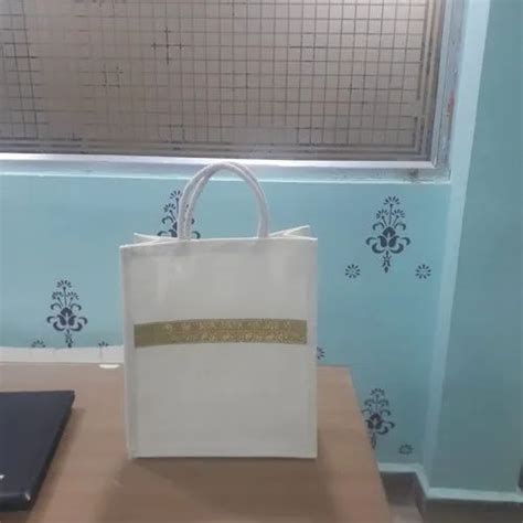 White Rope Handle Embroidered Fancy Jute Bag Size Dimension X X