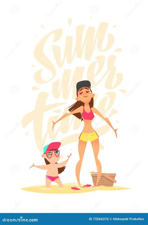 Summer Characters. Male And Female Person Have A Rest On The Beach Cartoon Seaside Background ...