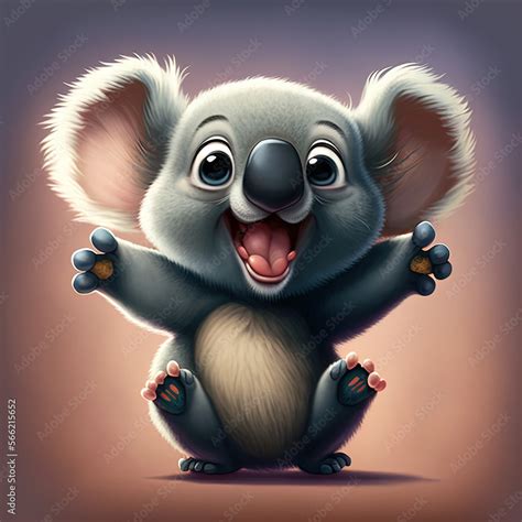 Cute small koala sitting with smile ready to hug with welcoming gesture ...