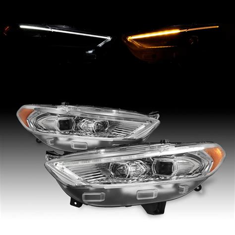 AKKON For 2013 2016 Ford Fusion LED DRL Chrome Bezel Dual Projector