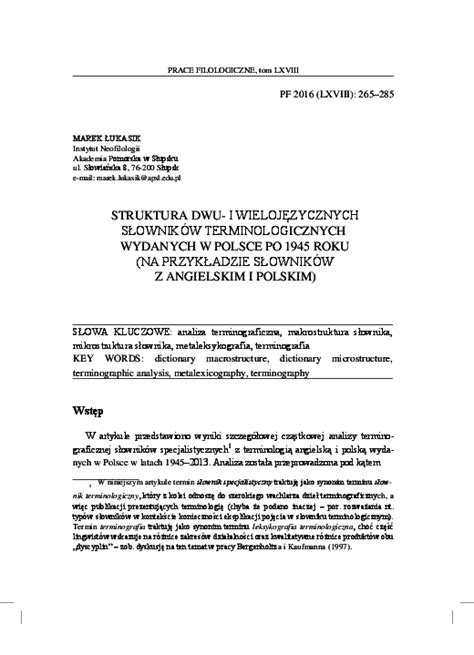 Struktura dwu- i wielojęzycznych słowników terminologicznych wydanych w ...
