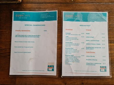 Menu At The Cosy Cafe Hay On Wye