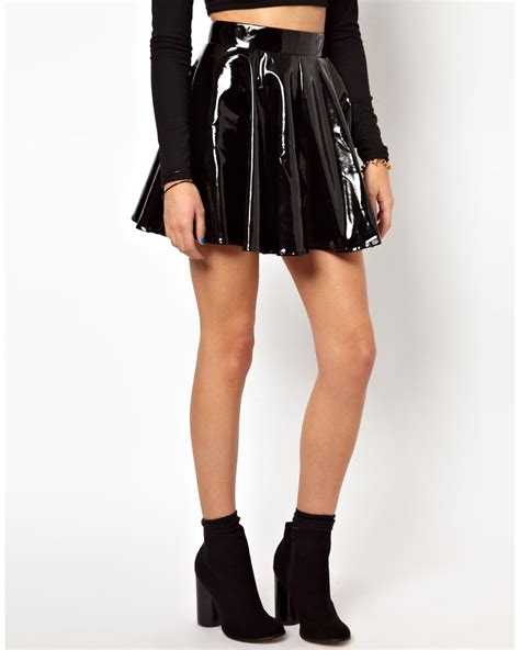 Asos Glamorous Skater Skirt In High Shine Pvc In Black Lyst