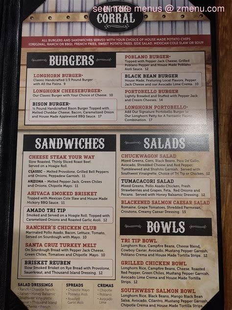 Online Menu Of Longhorn Grill And Saloon Restaurant Amado Arizona 85645 Zmenu