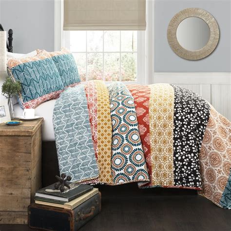 Lush Decor Bohemian 3 Piece Turquoise Orange Fullqueen Quilt Set In