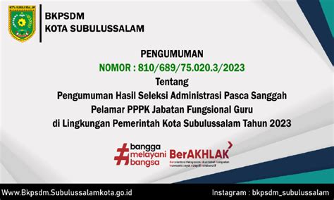 Pengumuman Hasil Seleksi Administrasi Pasca Sanggah Pelamar Pppk Jf