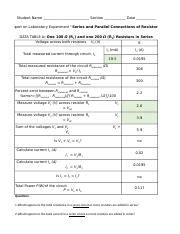 Lab Resistors In Series And Parallel Data For Students Xlsx