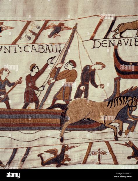 Bayeux Tapestry Nunloading The Horses On Arrival At Pevensey Detail