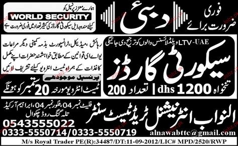 Security Guards Required Job Advertisement Pakistan