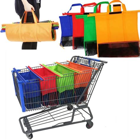 Noennamenull 4pcs Foldable Reusable Grocery Shopping Cart Trolley