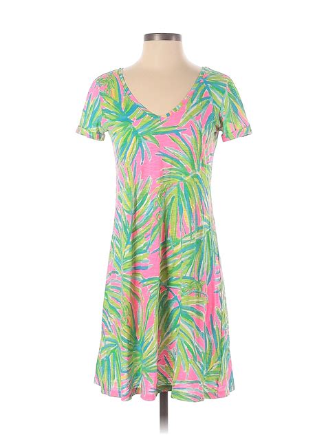 Lilly Pulitzer 100 Cotton Tropical Multi Color Green Casual Dress Size