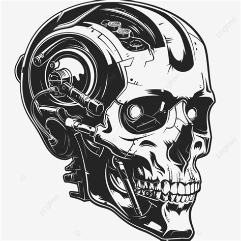 Cyborg Skull Monochrome Clipart Cyborg Robot Skull Png Transparent