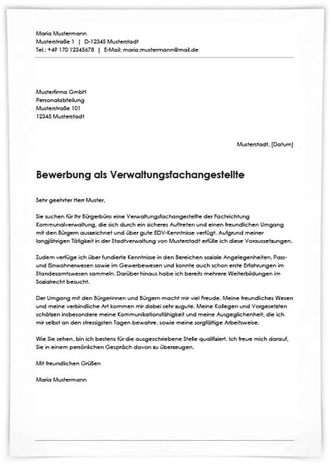 Bewerbung Ausbildung Verwaltungsfachangestellte Quereinsteiger Muster