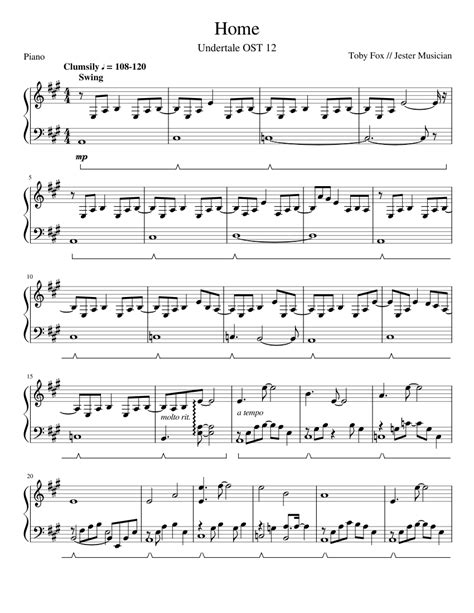 Undertale Ost 12 Home Sheet Music For Piano Solo Easy