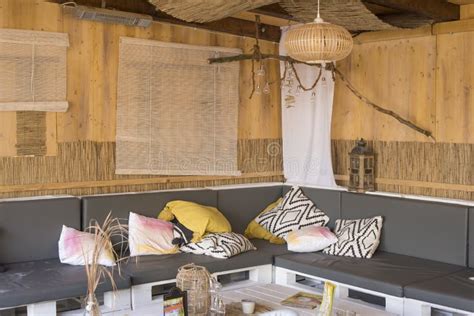 Outdoor Rustic Hut Interior View of Seating Area Stock Photo - Image of interior, inside: 120497808