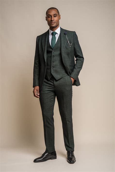 Cavani Caridi Olive Check Three Piece Suit - Formal Tailor