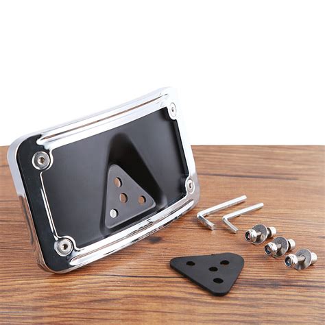 Chrome Curved Laydown License Plate Bracket For Harley Hole Mount