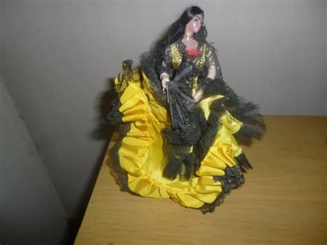 Vintage Grain Spanish Flamenco Dancer Doll Cm Black Fan D B