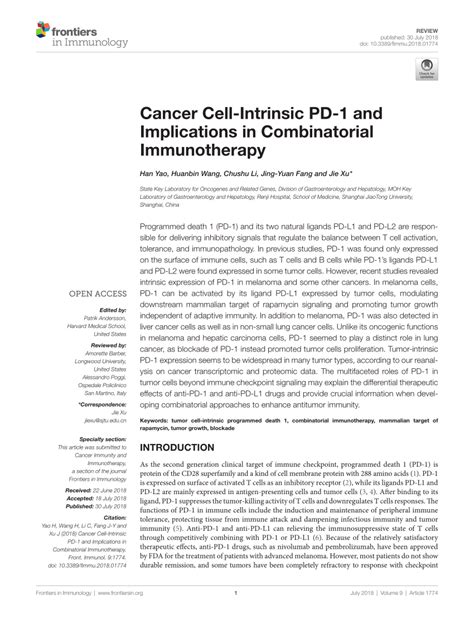 Pdf Cancer Cell Intrinsic Pd 1 And Implications In Combinatorial