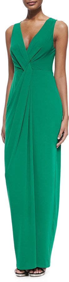 Halston Heritage Twist Front Sleeveless Jersey Gown Lime Green Dress