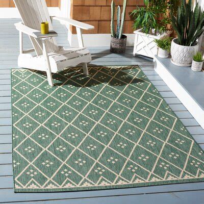 Union Rustic Power Loom Dark Green Beige Indoor Outdoor Rug Reviews