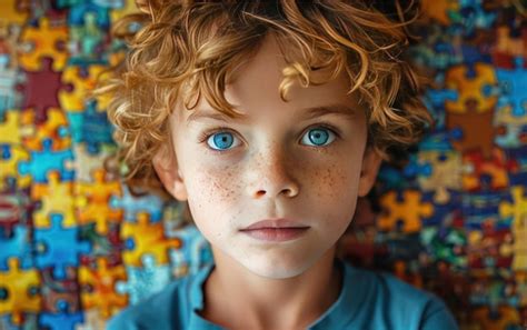 Premium Photo Portrait Of A Boy With Blond Curly Hair And Blue Eyes