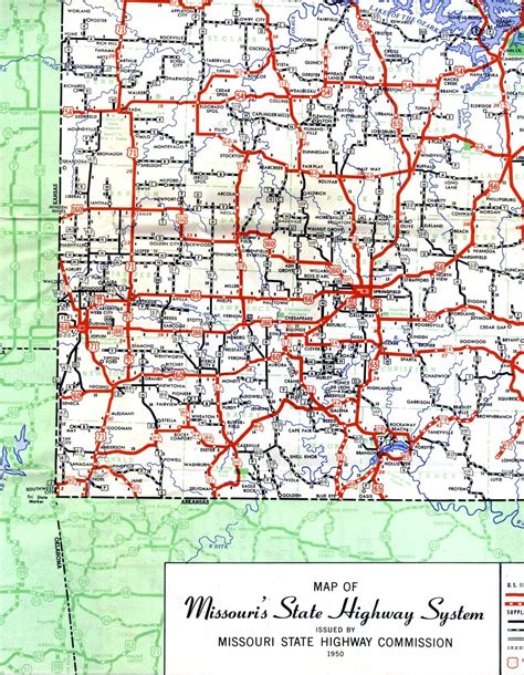 Missouri Highways Unofficial Section Of 1950 Official Highway Map