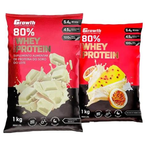 Kit 2 Whey Protein Concentrado Growth Sabores Chocolate Branco E