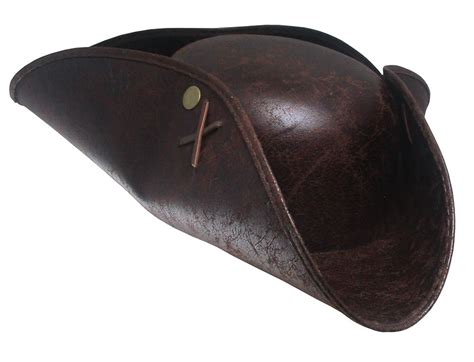 Adult Brown Pirate Tricorne Hat Tri-Corner Tricorn Faux Leather ...