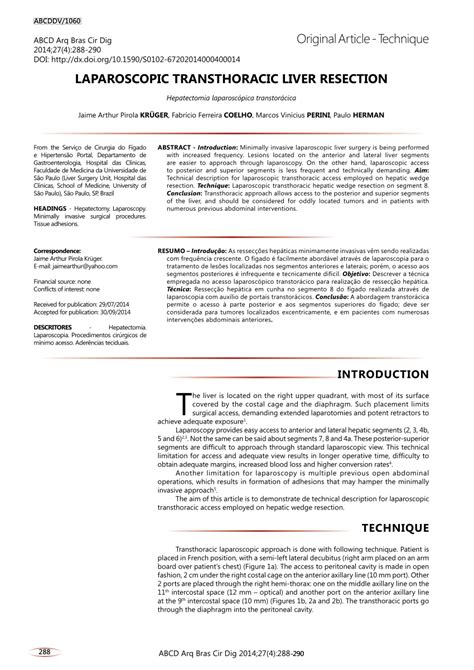 Pdf Laparoscopic Transthoracic Liver Resection