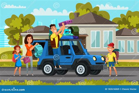 Family on Road Trip Flat Vector Illustration Stock Vector ...