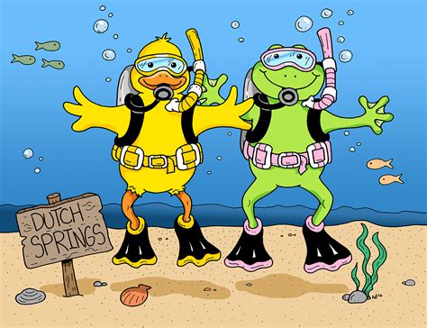 Cartoon Duck And Cartoon Frog Scuba Diving At Dutch Springs