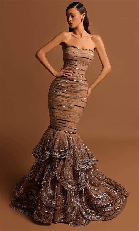 Tarik Ediz 98556 Strapless Ruched Sequin Evening Gown In 2024 Long