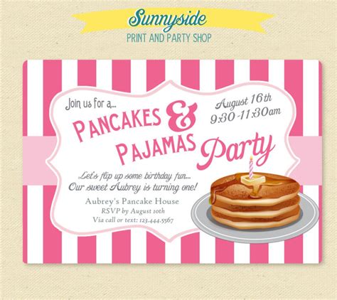 Pancakes And Pajamas Birthday Party Invitation Girls Pink Pancake