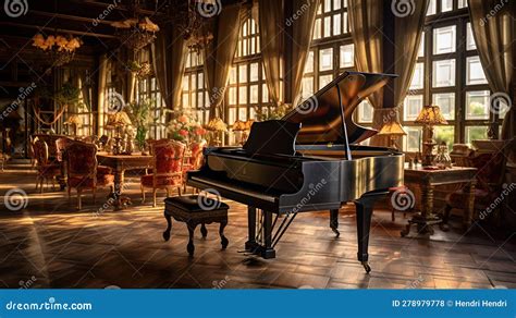 Luxury Bar Room With A Grand Piano Generative Ai Stock Illustration